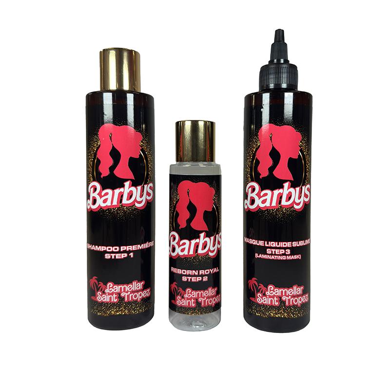 MINI KIT BARBYS LAMELLAR SAINT TROPEZ (STEP 1+2+3) Shampoo premiere 250 ml, Reborn Royal 100 ml , masque liquide 250 ml